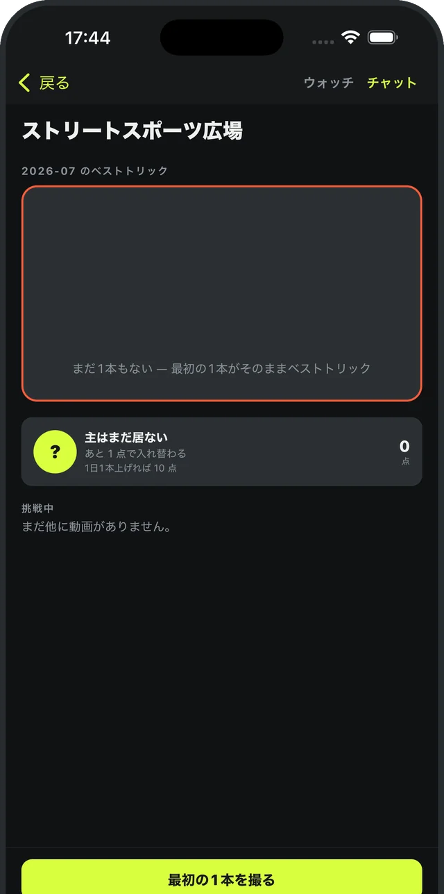 主が空きのスポット画面。まだ動画が1本もない状態